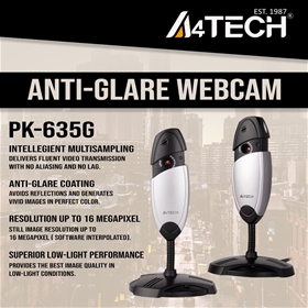 Webcam Máy Tính A4tech PK-635G Chống Chói Xoay 360 độ Tích Hợp Micro  (Đen + Bạc)